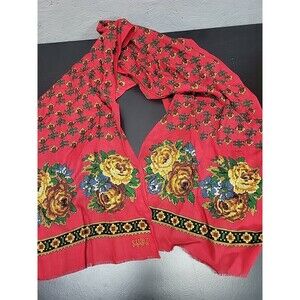 ECHO Club‎ 7 Multicolor Floral Print 100% Wool Rectangle Scarf 11x50